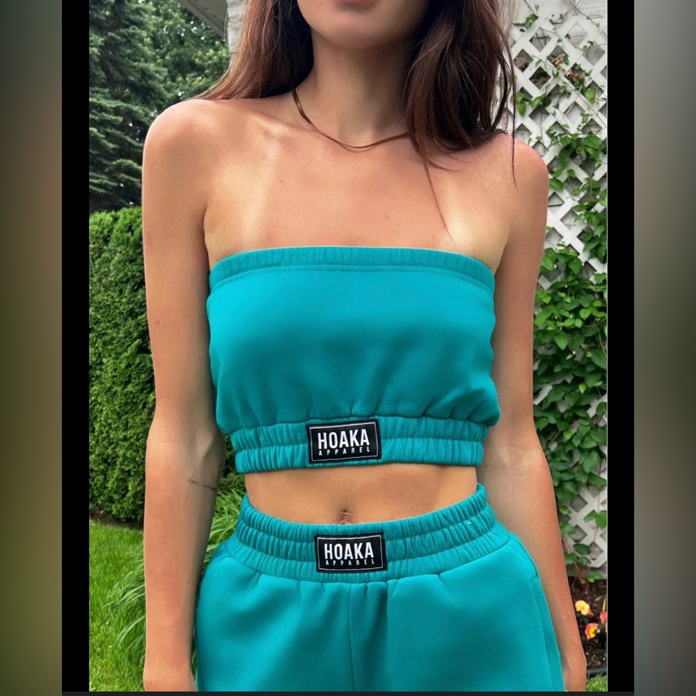 HOAKA Teal Strapless Crop Top xsmall
